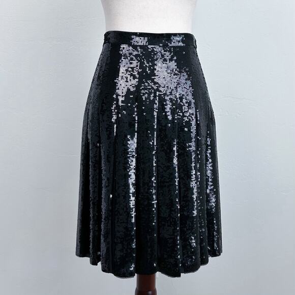 BCBGMaxAzria Pleated Black Sequin A-Line Edna Skirt - Picture 1 of 7
